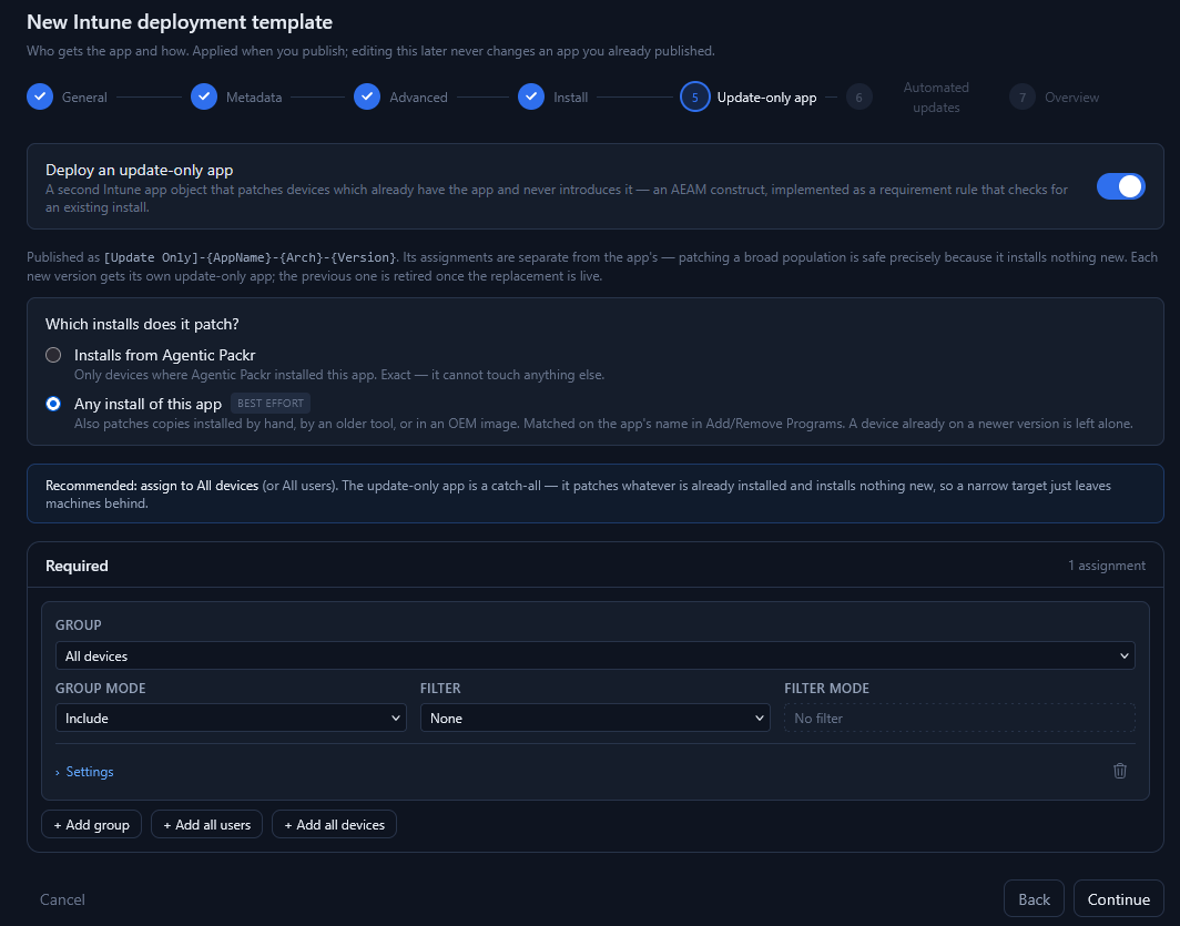Update-only app settings
