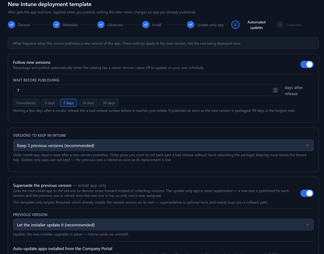Automated updates settings