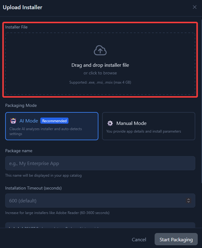 Upload dialog
