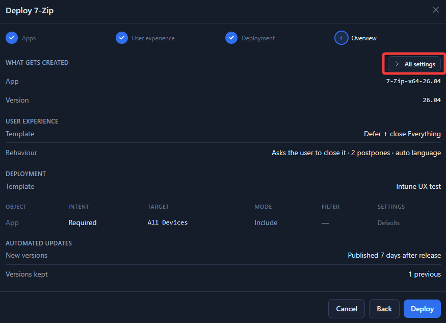 Deploy, Overview step