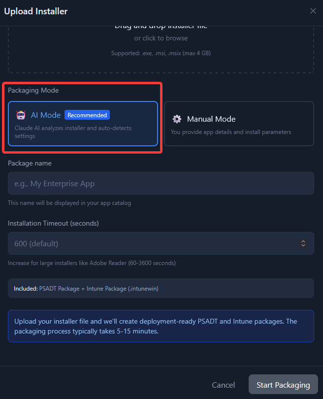 Upload dialog, lower part